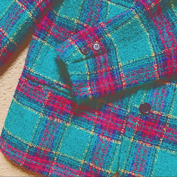 ❌SOLD❌ VTG 80s Colorful Plaid Wool Blazer size Small - Picture 7 of 15